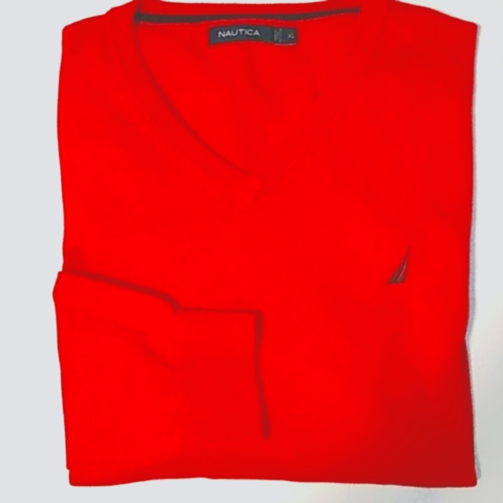 NAUTICA SWEATER All Cotton Med Lght Weight Holiday Red Size XL